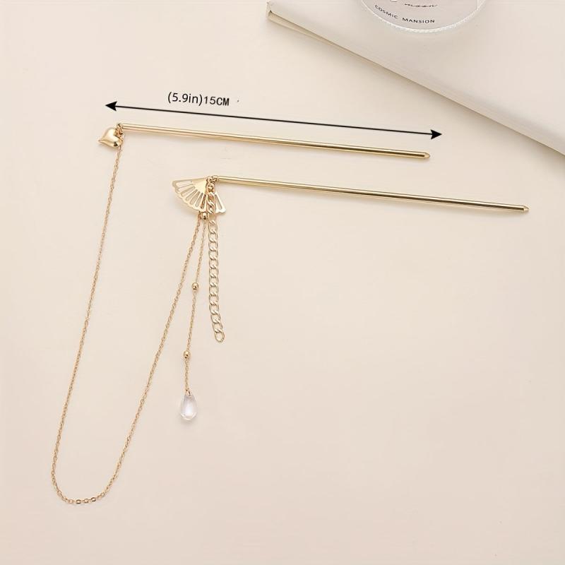 Retro Hair Pin Mini Fan Shape Decor Pendant Double Hairpin Ponytail Holder