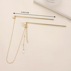 Retro Hair Pin Mini Fan Shape Decor Pendant Double Hairpin Ponytail Holder