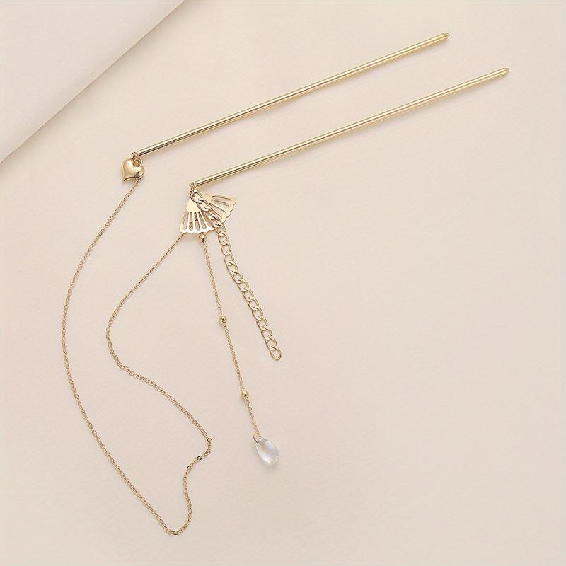 Retro Hair Pin Mini Fan Shape Decor Pendant Double Hairpin Ponytail Holder