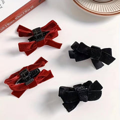 2pcs Velvet Bow Hair Claw Vintage Hair Accessories