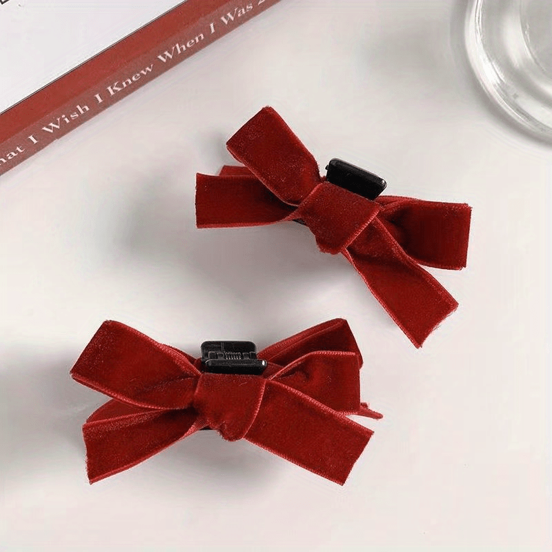 2pcs Velvet Bow Hair Claw Vintage Hair Accessories