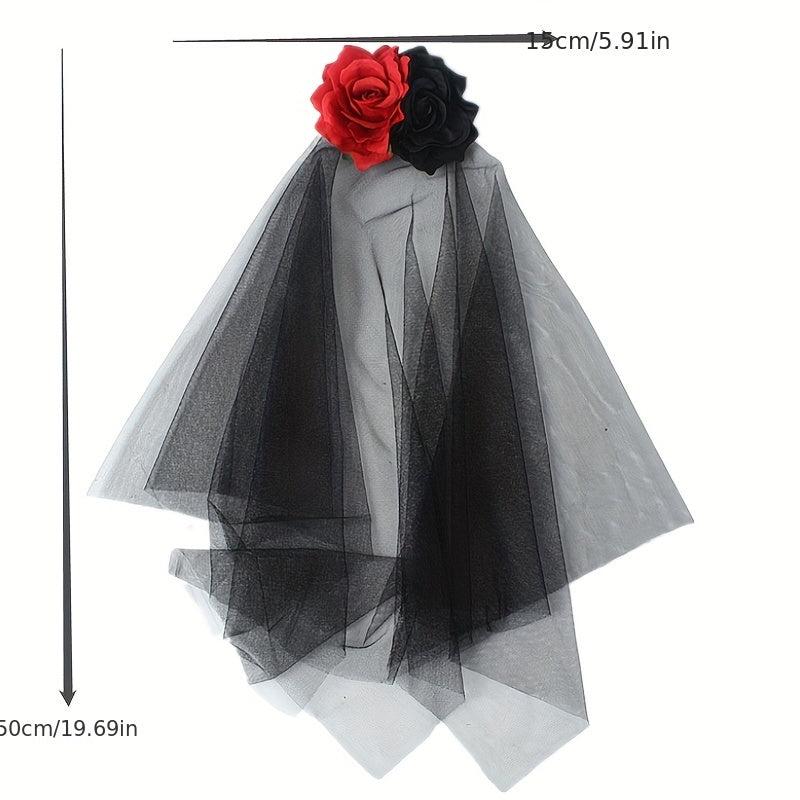 Rose Blossom Mesh Hair Clip With Veil Witch Dressing Headwear