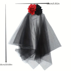 Rose Blossom Mesh Hair Clip With Veil Witch Dressing Headwear
