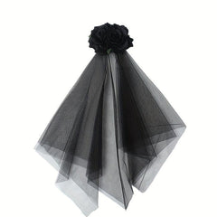 Rose Blossom Mesh Hair Clip With Veil Witch Dressing Headwear