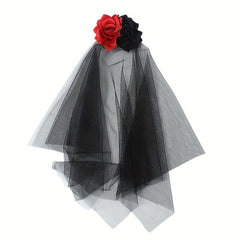 Rose Blossom Mesh Hair Clip With Veil Witch Dressing Headwear