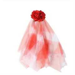 Rose Blossom Mesh Hair Clip With Veil Witch Dressing Headwear