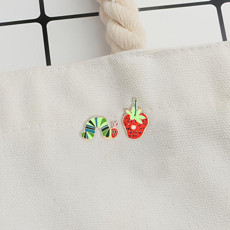 Cute Strawberry Worm Enamel Pins