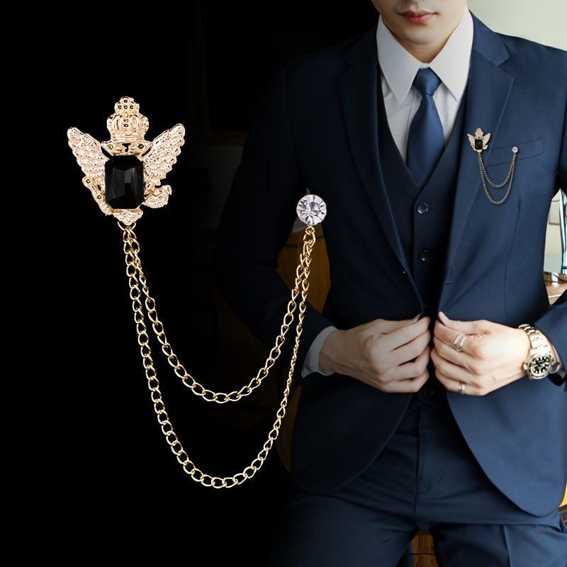 Vintage Business Alloy Tassel Chain Brooch for Men