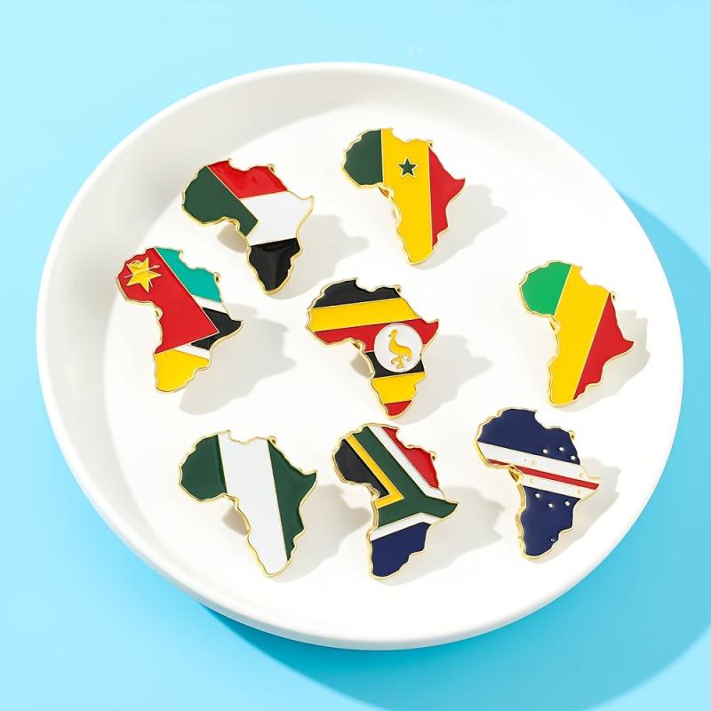 African Map Enamel Brooch