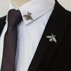 Bee Brooch Collar Pin Buckle Alloy Button Couple Shirt Suit Accessory Silver