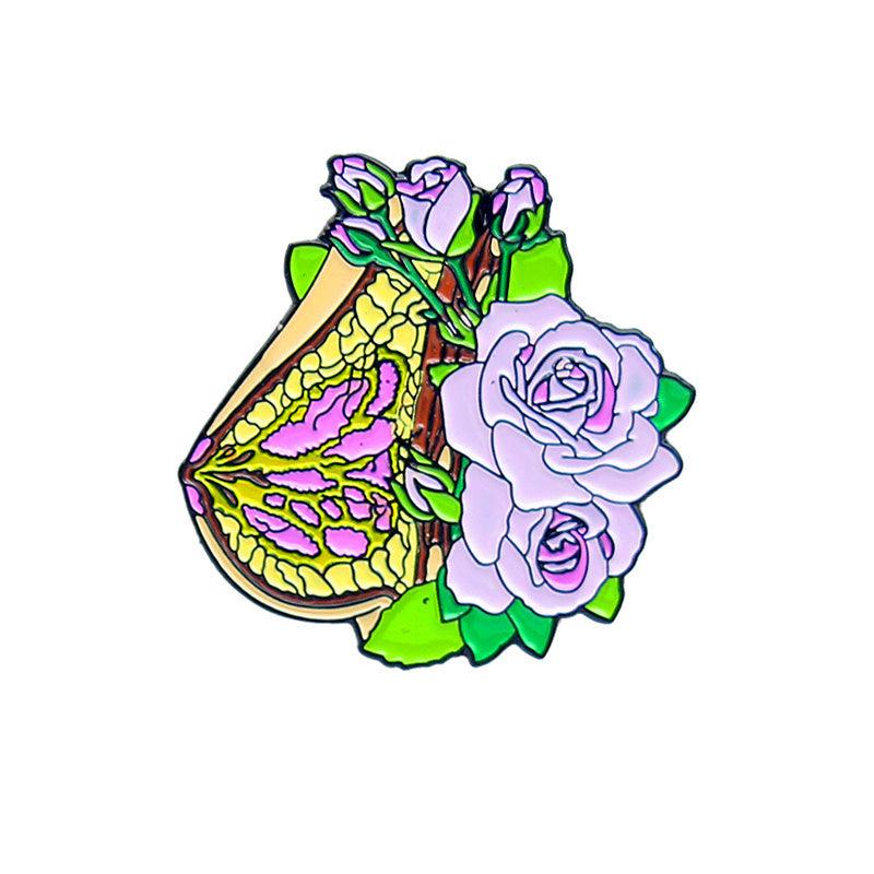 Flower Brooch with Skull and Spine Design