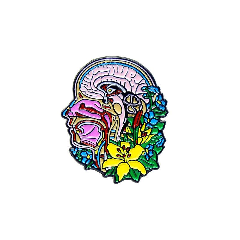 Flower Brooch with Skull and Spine Design