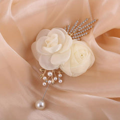 Ivory Crystal Rose Wedding Boutonniere