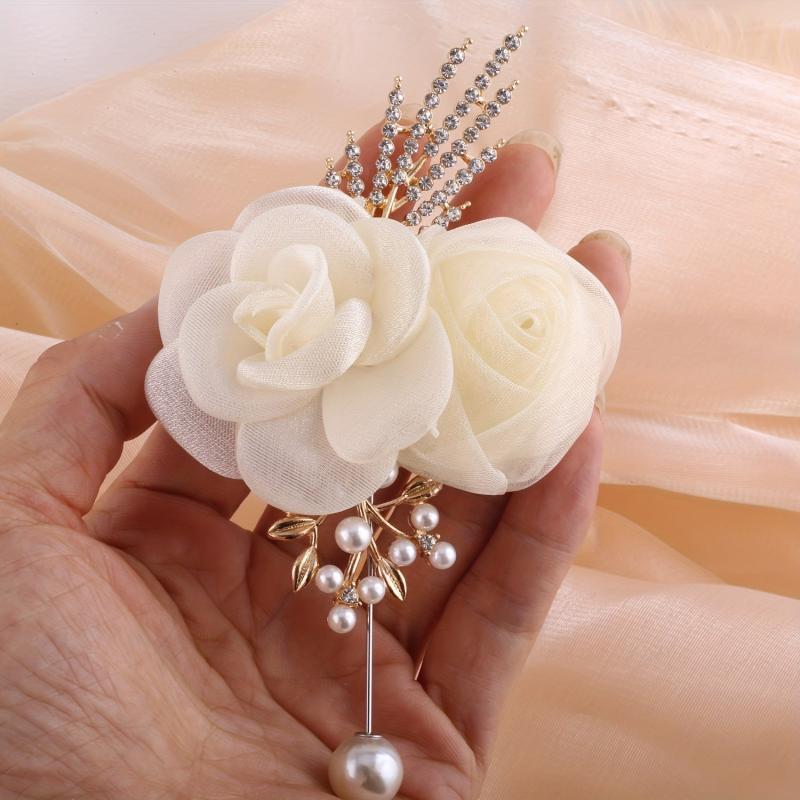 Ivory Crystal Rose Wedding Boutonniere