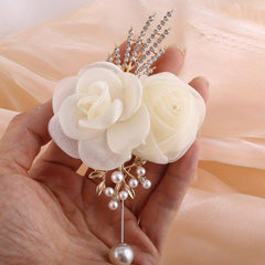 Ivory Crystal Rose Wedding Boutonniere