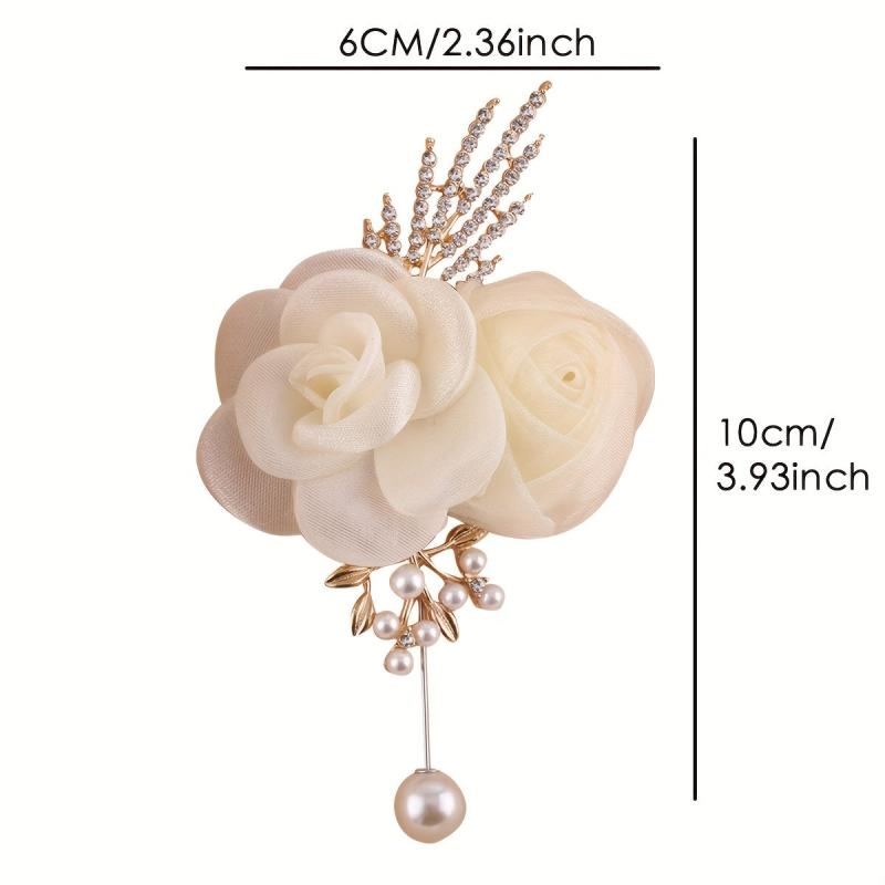 Ivory Crystal Rose Wedding Boutonniere