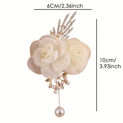 Ivory Crystal Rose Wedding Boutonniere