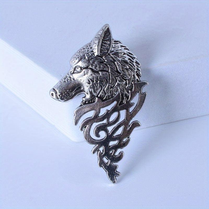 Retro Wolf Head Brooch Collar Pin for Men's Suit