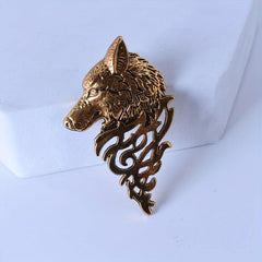 Retro Wolf Head Brooch Collar Pin for Men's Suit
