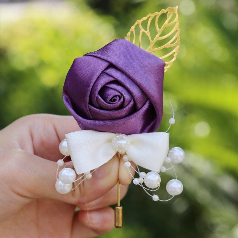 Wedding Bride And Groom Flower Corsage Brooch Simulation Flower
