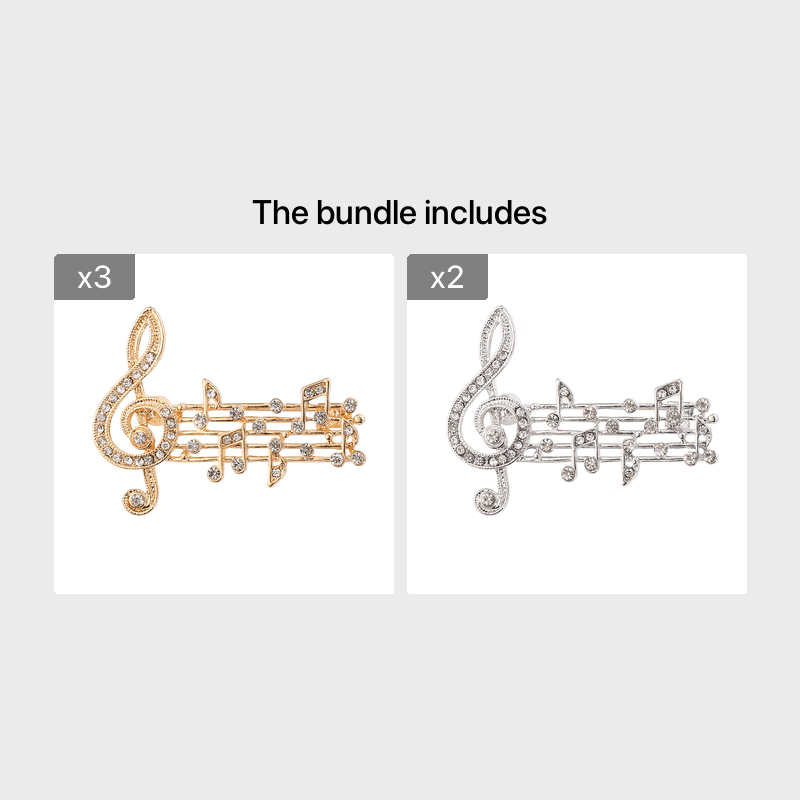 Musical Note Brooch with Artificial Diamonds