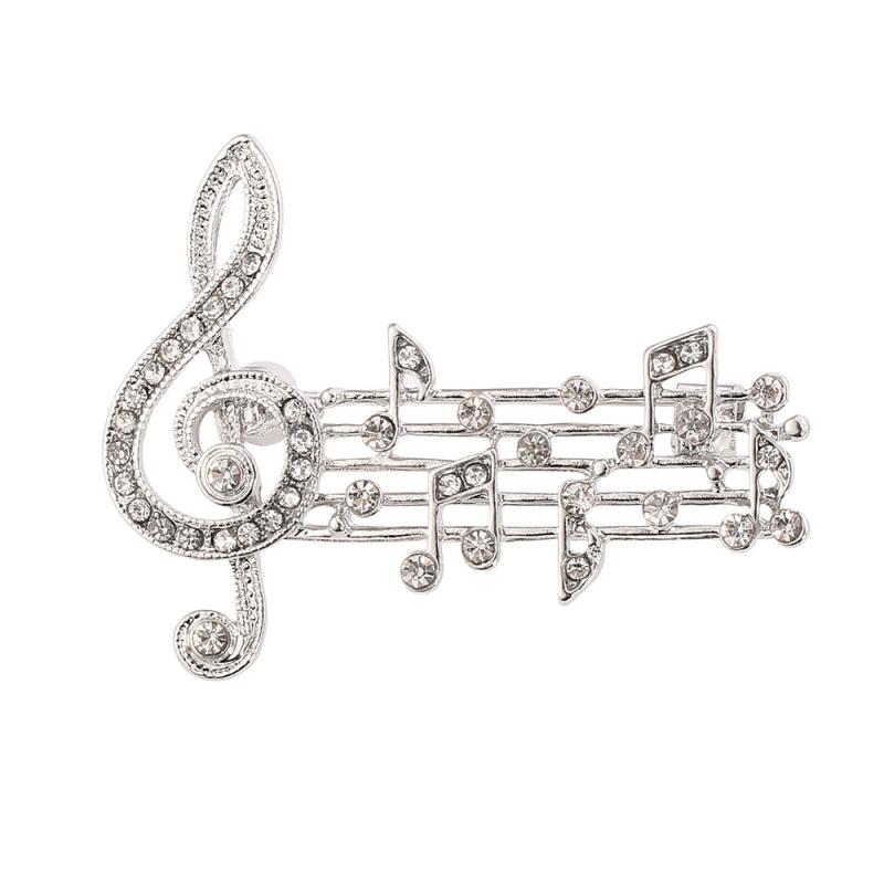 Musical Note Brooch with Artificial Diamonds