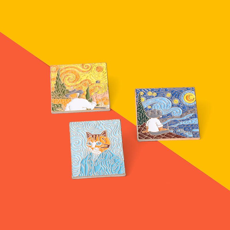 Oil Painting Style Brooch Decorative Pin Creative Gift Men Casual Jewelry