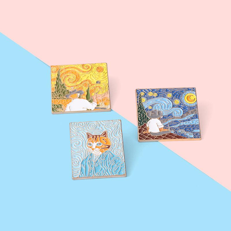 Oil Painting Style Brooch Decorative Pin Creative Gift Men Casual Jewelry