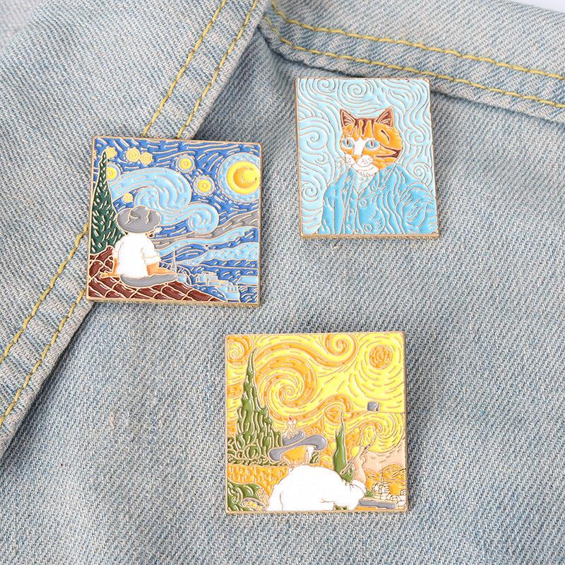 Oil Painting Style Brooch Decorative Pin Creative Gift Men Casual Jewelry