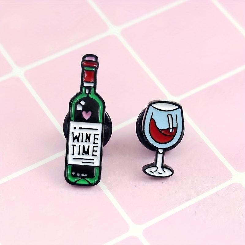 Cartoon Red Wine Bottle Wine Cup Jewelry Pin