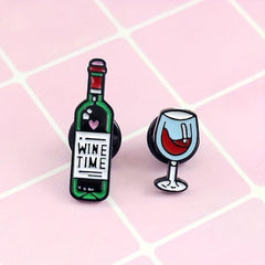 Cartoon Red Wine Bottle Wine Cup Jewelry Pin