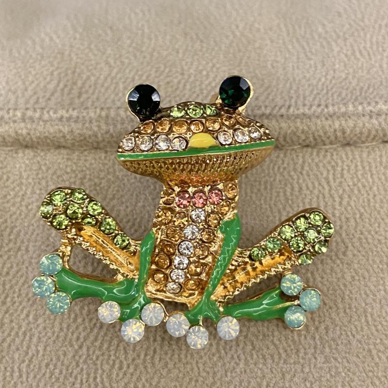 Colorful Enamel Frog Brooch Pin for Women Men with Rhinestone