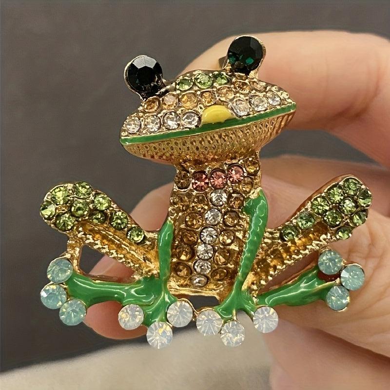 Colorful Enamel Frog Brooch Pin for Women Men with Rhinestone