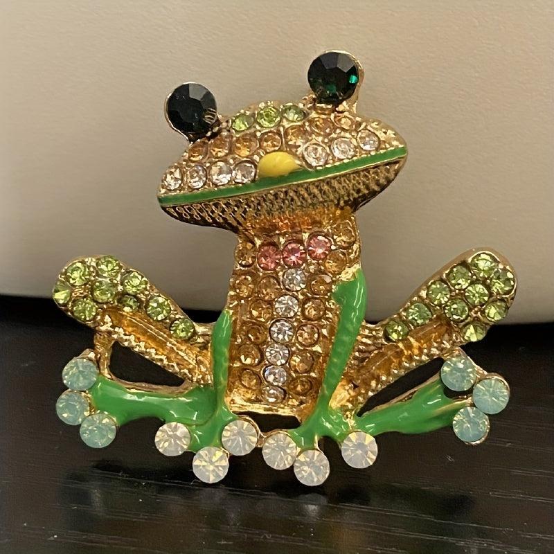 Colorful Enamel Frog Brooch Pin for Women Men with Rhinestone