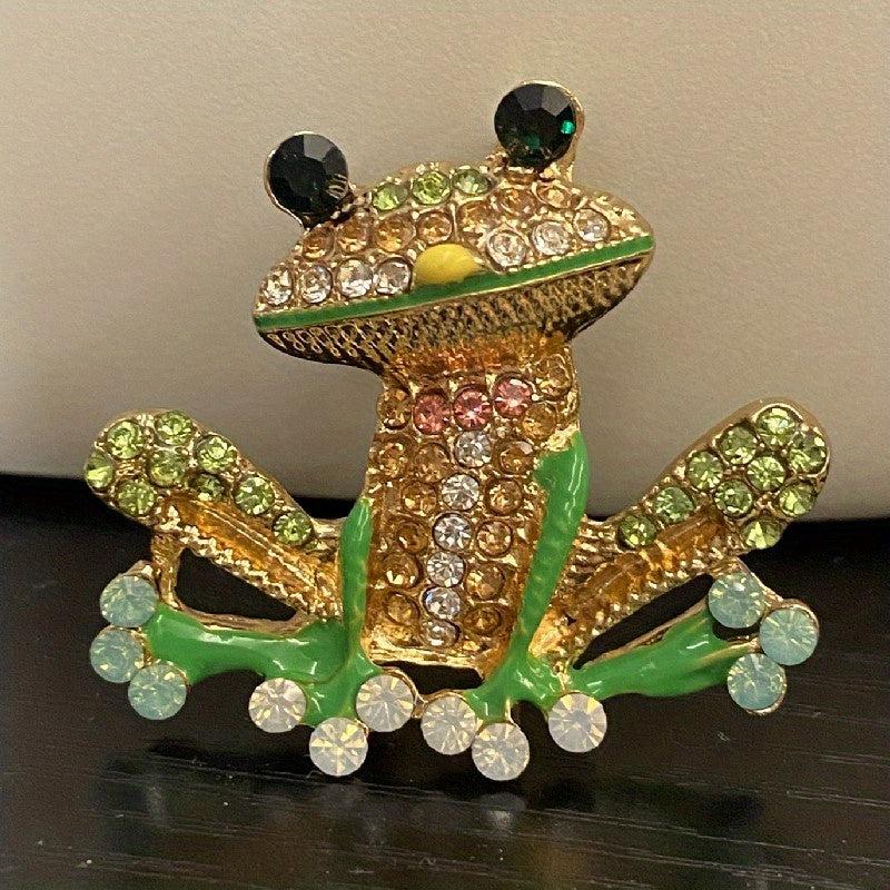 Colorful Enamel Frog Brooch Pin for Women Men with Rhinestone