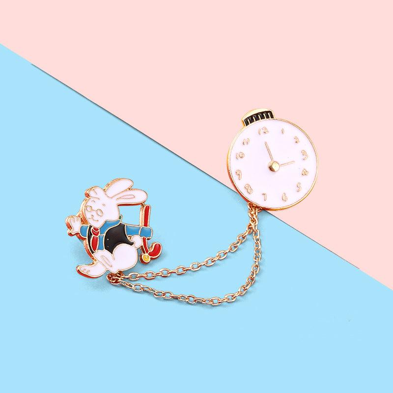 Aluminum Alloy Rabbit Pocket Watch Brooch