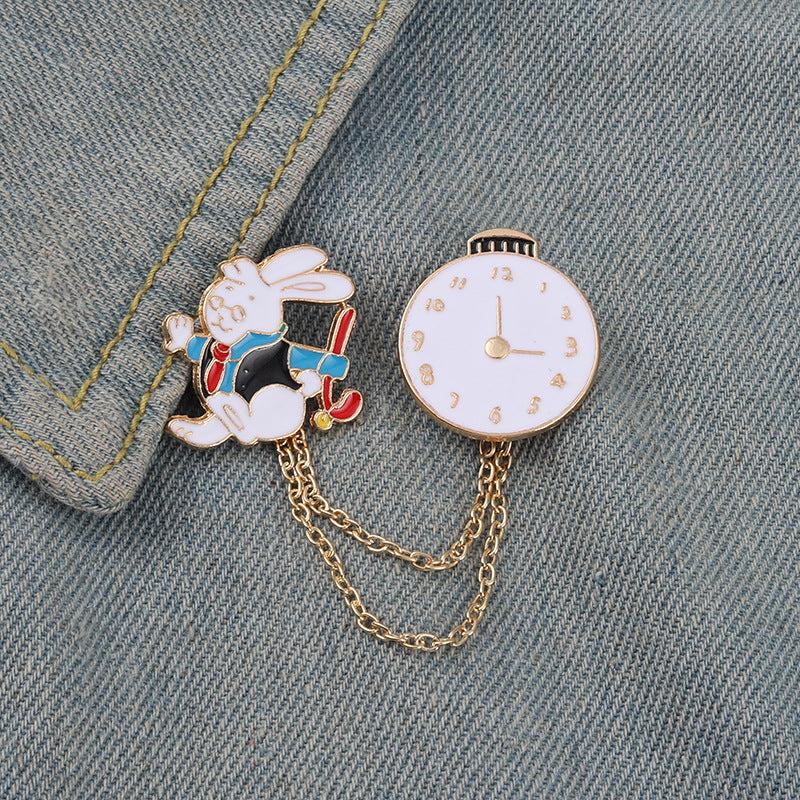 Aluminum Alloy Rabbit Pocket Watch Brooch