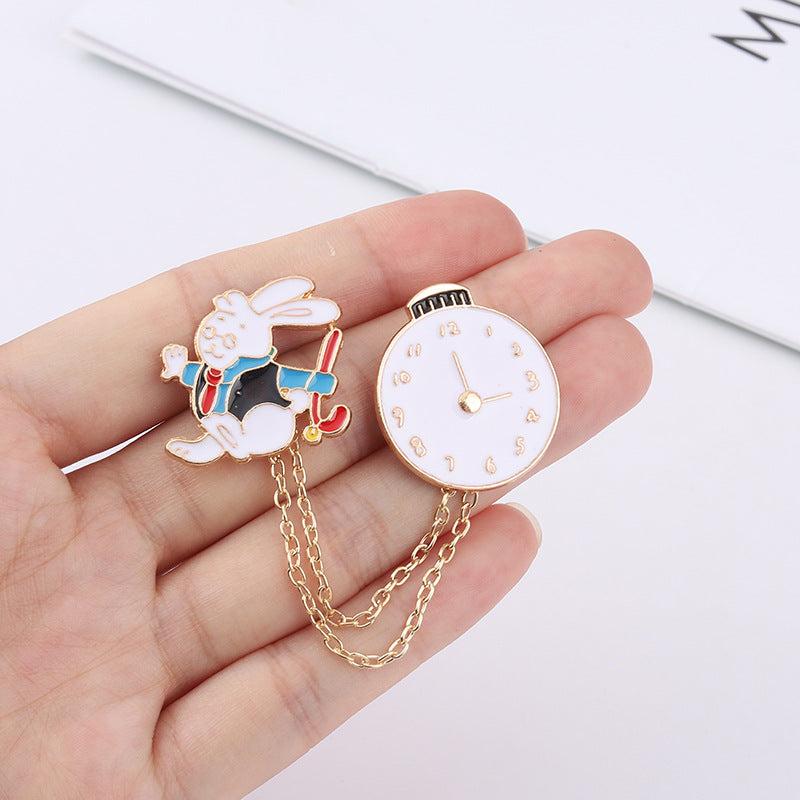 Aluminum Alloy Rabbit Pocket Watch Brooch