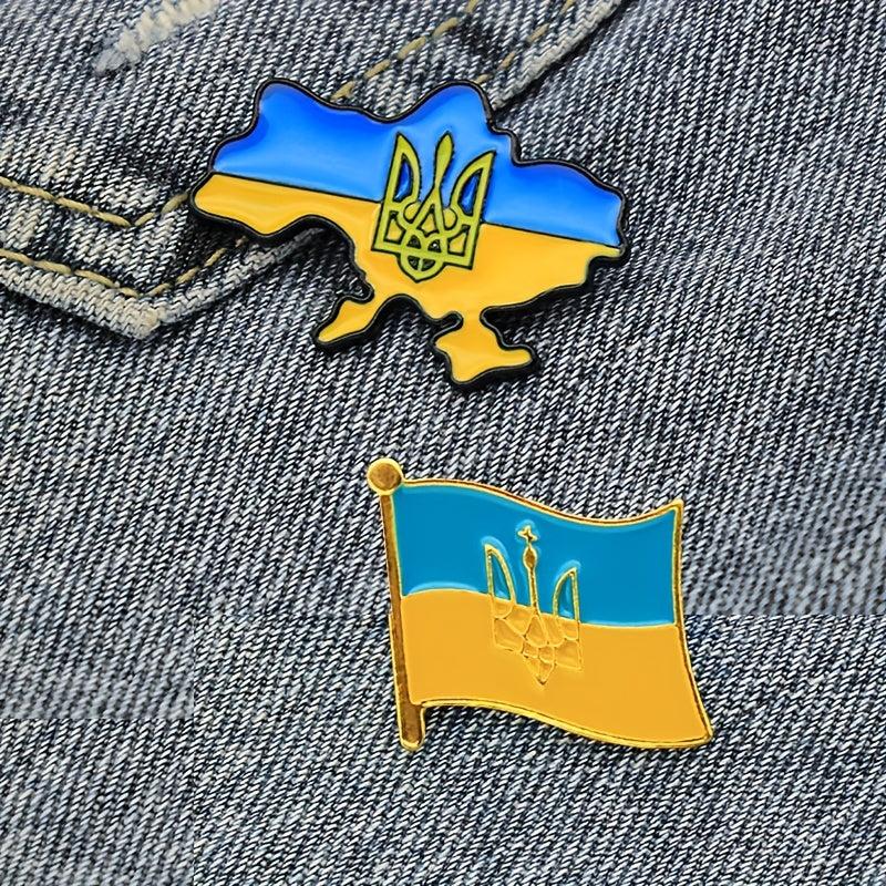 Ukraine Flag Map Print Brooch