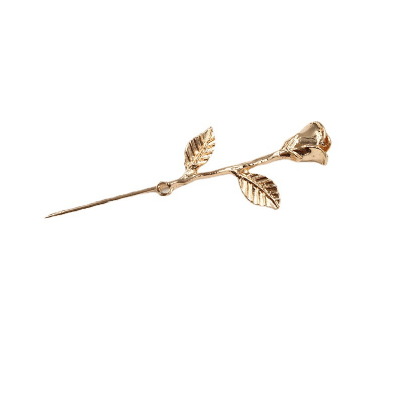 Men's Suit Golden Leaf Rose Brooch Corsage Collar Flower