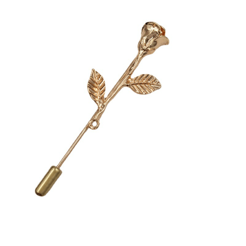 Men's Suit Golden Leaf Rose Brooch Corsage Collar Flower