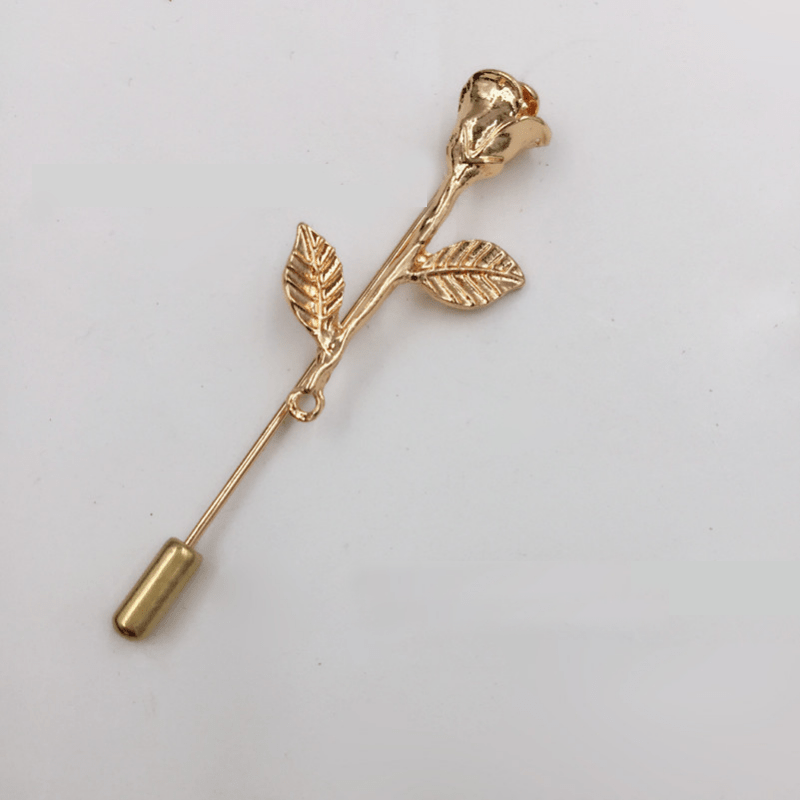 Men's Suit Golden Leaf Rose Brooch Corsage Collar Flower