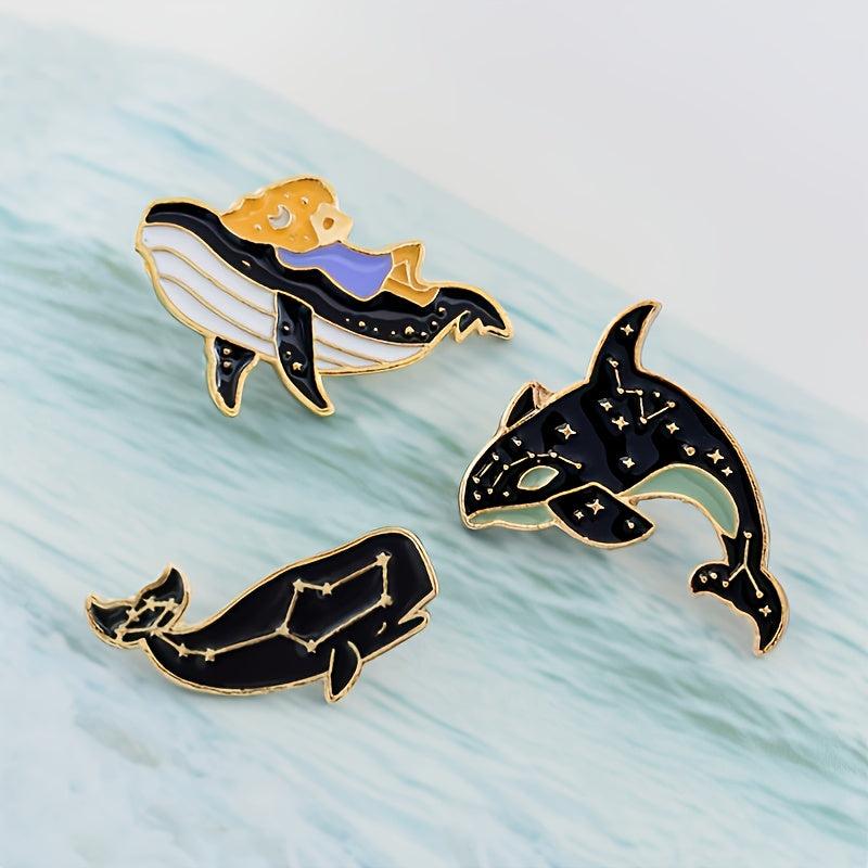 Cetacean Pattern Drip Oil Brooch Dolphin Pin