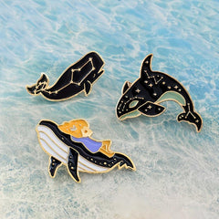 Cetacean Pattern Drip Oil Brooch Dolphin Pin