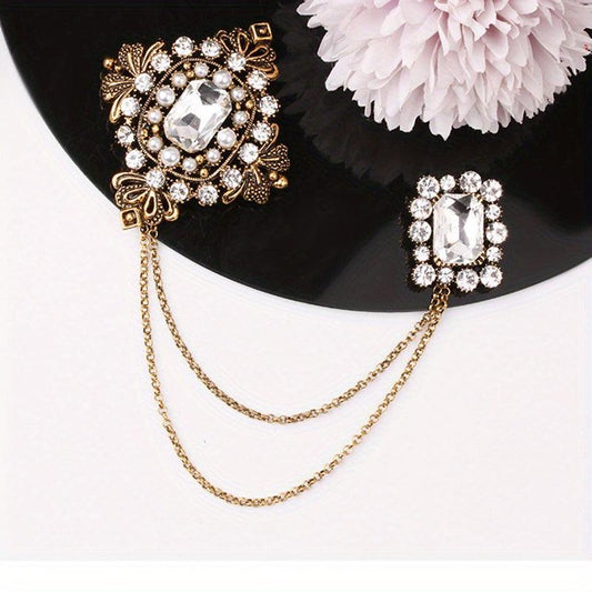 Vintage Chain Brooch Court Pearl Niche High end Corsage Pin Men's Suit