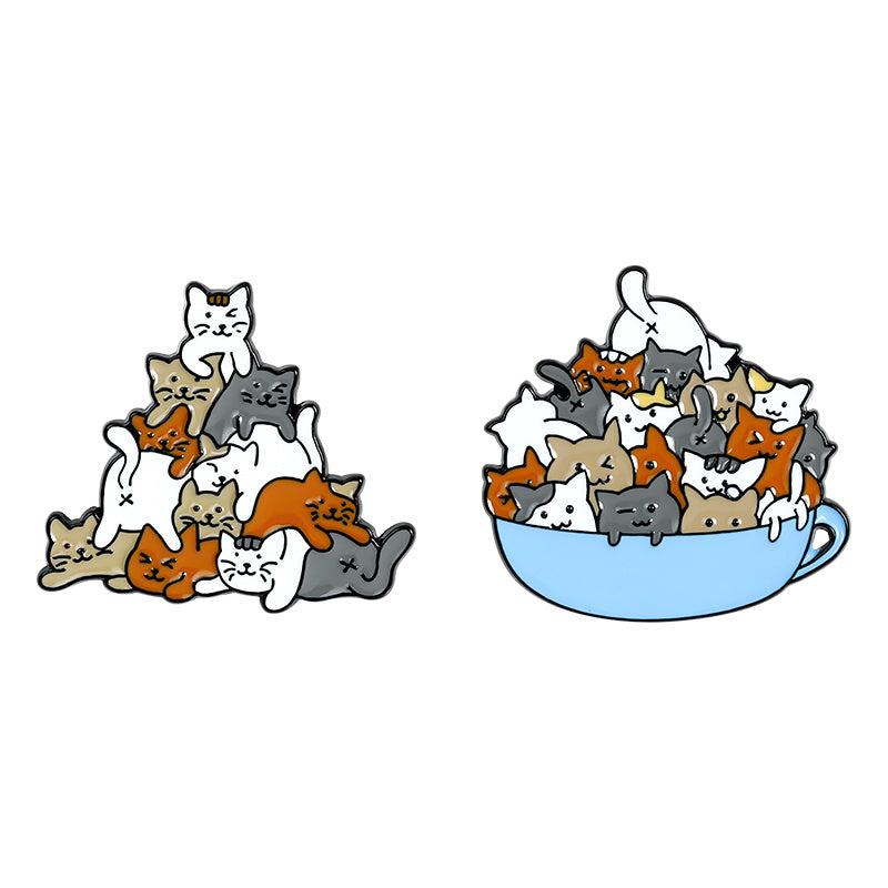 Cup Of Cats Pattern Enamel Pin