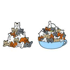 Cup Of Cats Pattern Enamel Pin