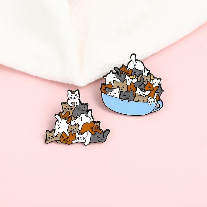 Cup Of Cats Pattern Enamel Pin