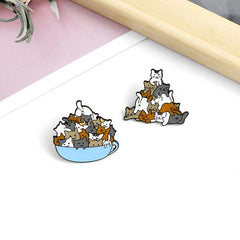 Cup Of Cats Pattern Enamel Pin
