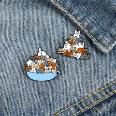Cup Of Cats Pattern Enamel Pin